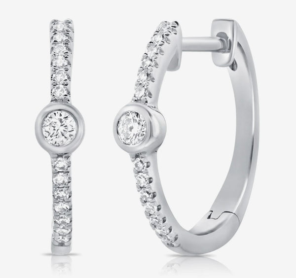Bezel Huggie Diamond And Diamond Earrings - 1